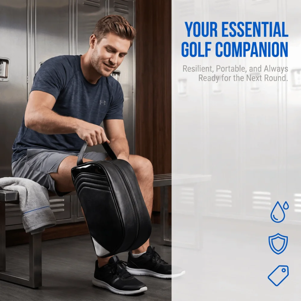 

Waterproof PU Golf Shoe Bag Zipper Closure With Handle Sports Shoe Carrier Portable Easy Clean Zipper Shoe Bag