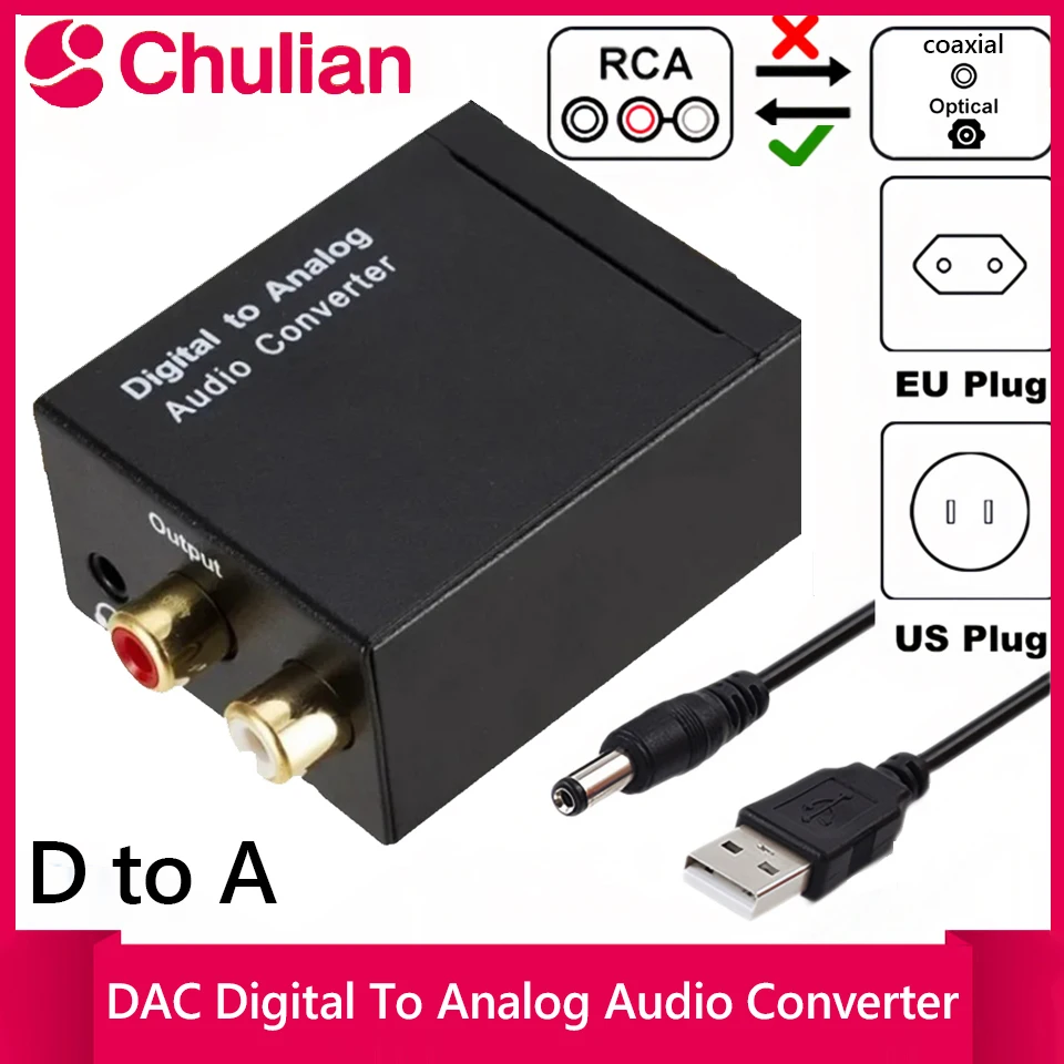 Convertidor de Audio Digital a Analógico DAC Coaxial de Fibra Óptica, Entrada Digital RCA SPDIF a Salida Analógica para Amplificador, Decodificador de Audio