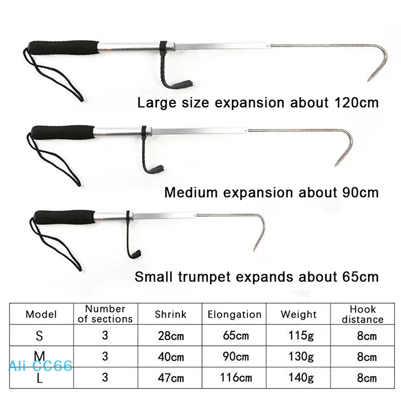 【C】1 قطعة جديد المحمولة تلسكوبي الأسماك Gaff هوك حوالي 28-60 سنتيمتر الفولاذ المقاوم للصدأ البحر الجليد الصيد الرمح هوك معالجة قابل للسحب
