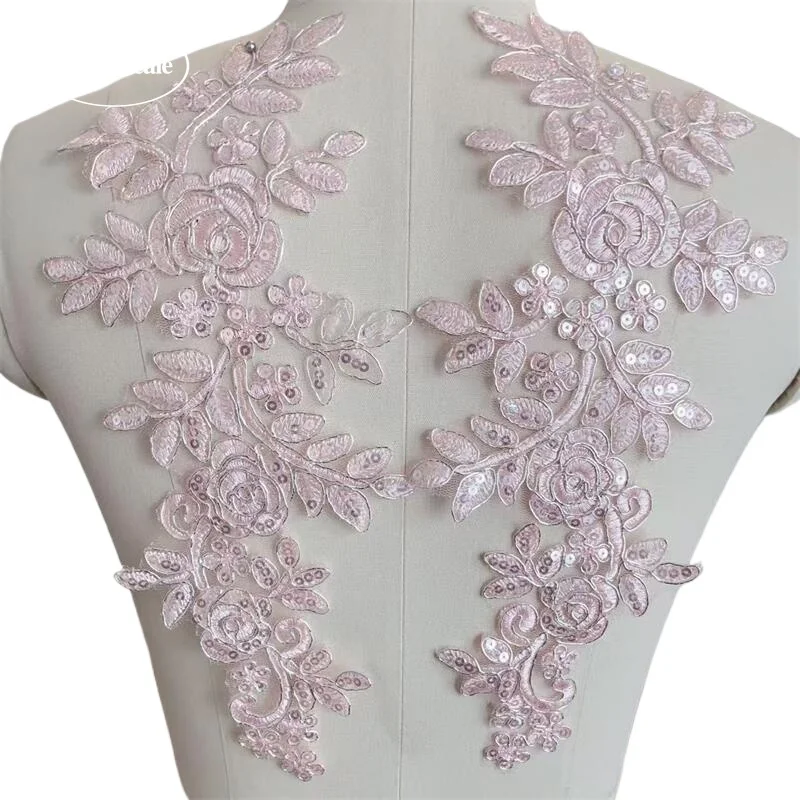 4 Stück/2 Paar. Hochwertige Pailletten-Seil-Stickerei-Spitze mit verspiegelten Blumen. Hochzeitskleid, Hochzeitsschuhe, Kopfschmuck, DIY-Nähzubehör