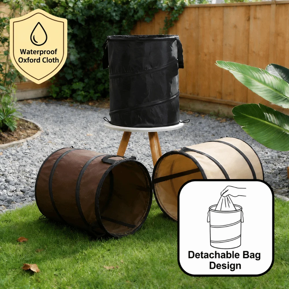 Portable Foldable Trash Can With Handle Waterproof Camping Trash Can Oxford Durable Lightweight Pop-up Trash Can Portable
