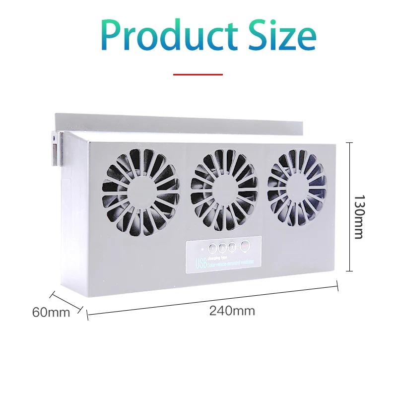1Pcs 240*60*130mm Solar Type Car Exhaust Fan FIT FOR Universal Vehicle White F‑598 3‑Head 5W DC5V Cooling Ventilator