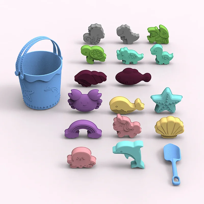 Children's water and land dual-purpose silicone beach bucket, parent-child interaction, play in water,dig sand, sand toys