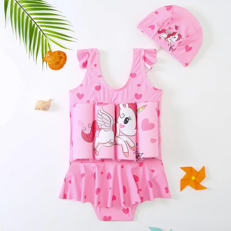 Buoyancy Cartoon Swimsuit Girl One Piece Suit 2-7 Year Children Floating Swimwear New 2023 Toddler Infant Swimming Suit