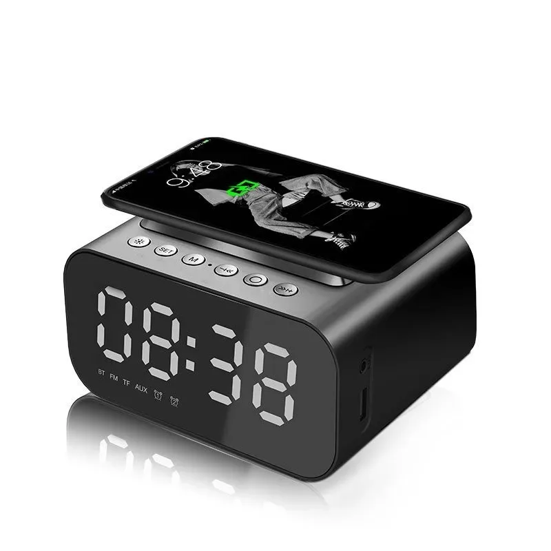 

Wireless Bluetooth Speaker Alarm Clock with FM Radio Subwoofer Sound System Modern Design for Bedroom Office Home