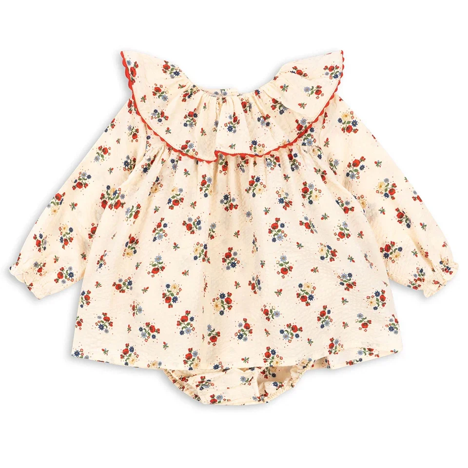 New KS 2024 Kid Summer Flowers Dress Rompers Girls Short Sleeves Children Dress Baby Girl Top And Bottom Sets Child Cute Clothes