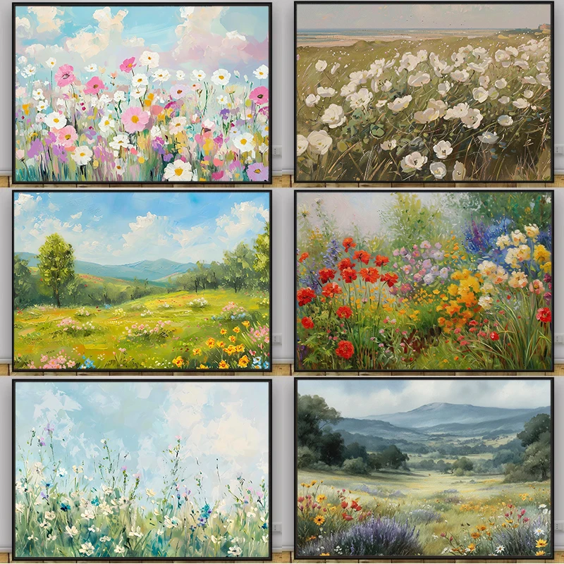 Classic Wildflower Fields Wilderness Natural Scenery Art Posters Canvas Oil Painting Print Living Room Bedroom Home Wall Decor