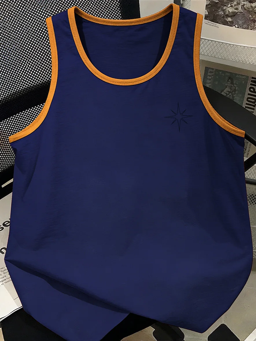 Fashionable Color Block Men's Vest Summer Sporty Casual Sleeveless T-Shirt Breathable round Neck Design Geometric Pattern view 4