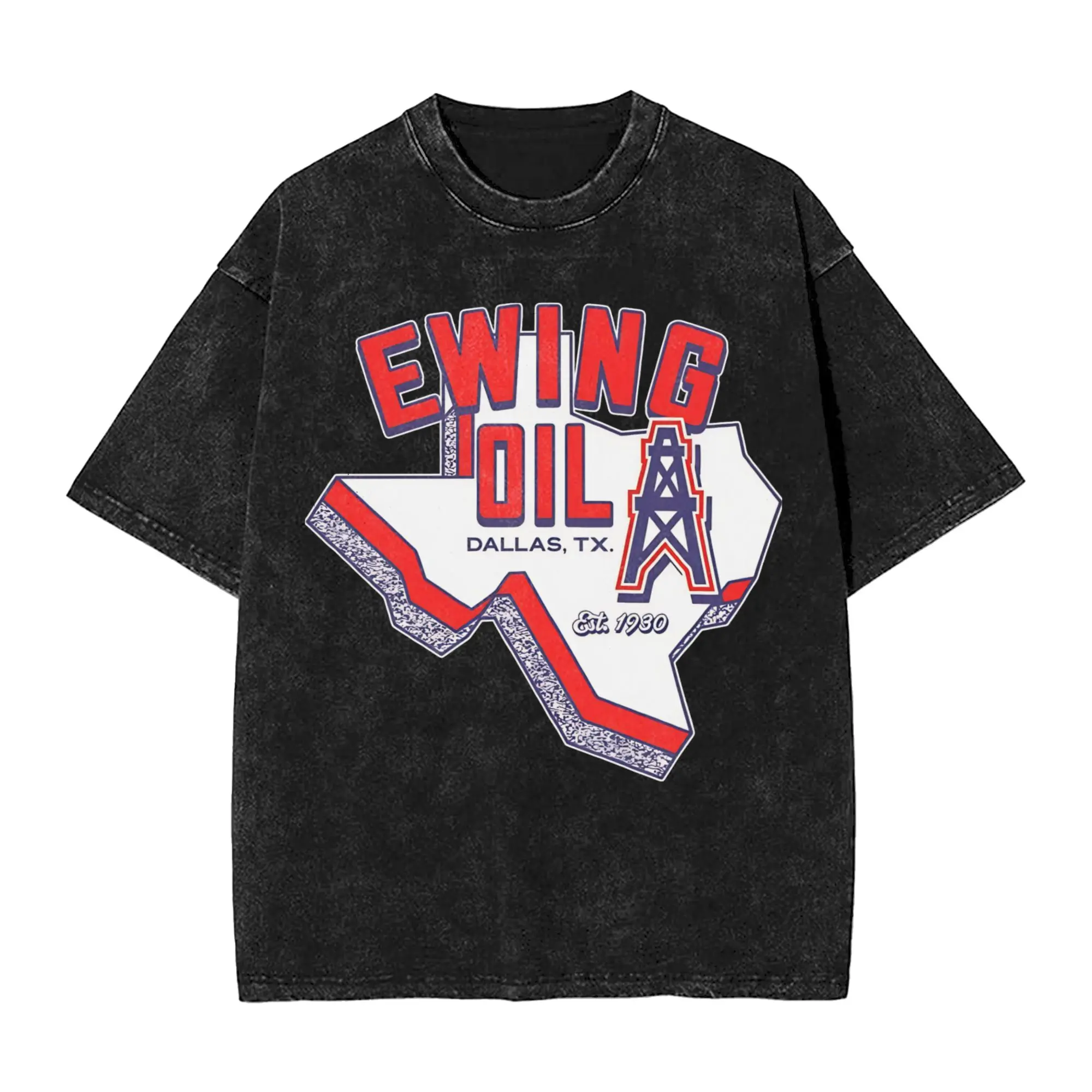 Ewing Oil Co. Dallas 70s TV Show  Washed T Shirt Streetwear Hip Hop Fashion T-Shirt  Tees Tops Men Women 100% Cotton Harajuku