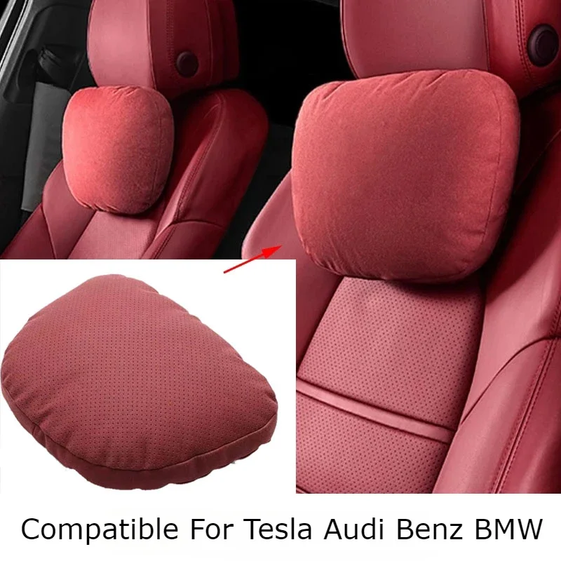 Super Soft Car Neck Pillows Punching Suede Head Neck Support Cars Seat Interior Accessries Compatible For Tesla Audi Benz Auto