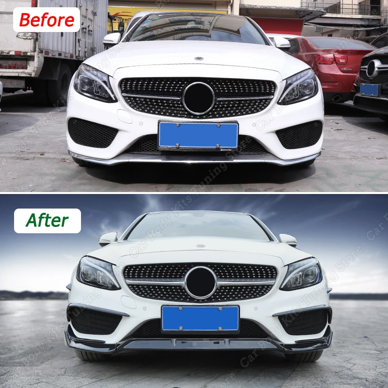 Car Front Bumper Fog Light Vent Canards Gloss Black/Carbon Look For Mercedes Benz C Class W205 C180 C200 C260 C43 AMG 2015-2018