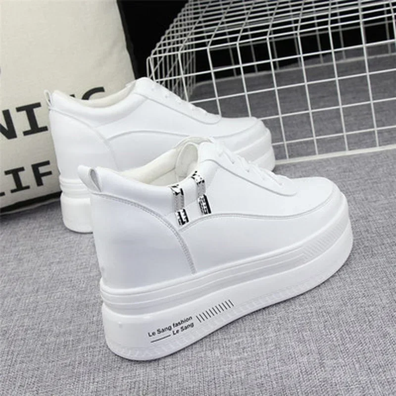 

Pop Super High Heel 10cm Women's Shoes 2025 Autumn New Thick-soled Lace-up White Shoes All-match Wedge Casual Shoes Sneakers