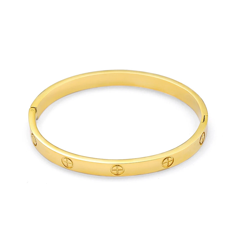 CARLIDANA-pulsera y brazalete con diseño cruzado para mujer, brazaletes de marca de lujo de acero inoxidable resistentes al agua, Color dorado,