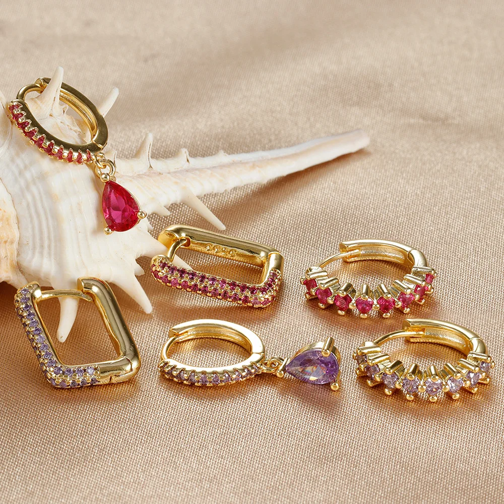 3PCS Exquisite Geometry U-shaped Earrings Set for Women Vintage Gold Color Elegant Zircon Hoop Earrings Winter Jewelry Gifts