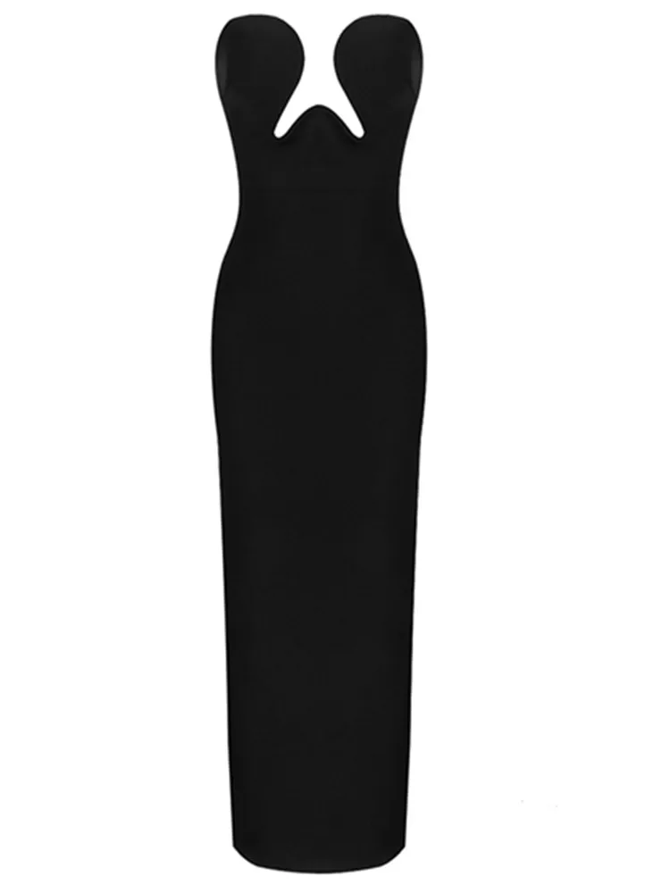 Imagem -06 - Mulheres Inverno Sexy Strapless Backless Split Preto Maxi Longo Vestido de Bandagem Bodycon 2023 Elegante Vestido de Festa à Noite Vestido de Clube