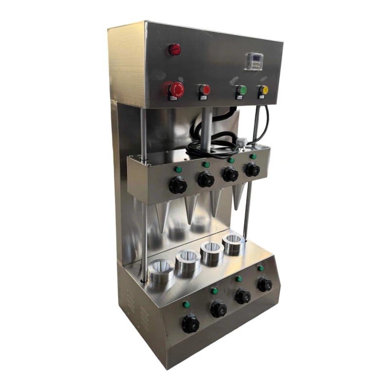 

Efficient pizza cone machine with a rotary oven with 4 molds