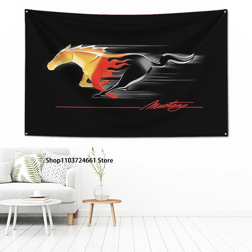 60x90cm Mustangs Flag Polyester Digital Printing Banner for Garage Wall Art Out Door Decoration