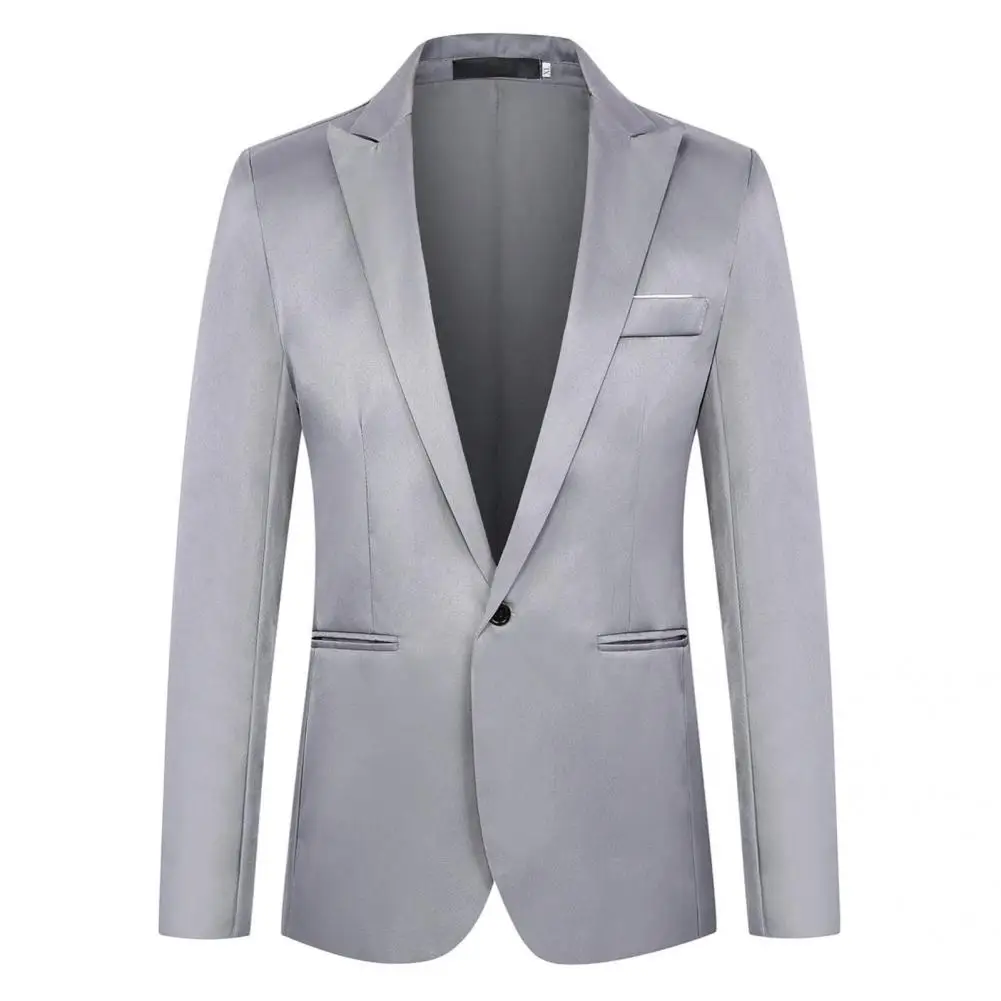 Men Blazer Suit Jacket Lapel Long Sleeve Classic Solid Color Slim Suit Coat Wedding