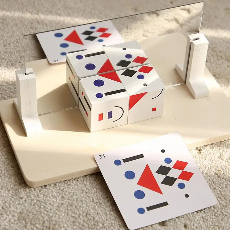 لعبة مكعبات الوجه للأطفال، مكعب ألغاز هندسي، مكعبات بناء خشبية متغيرة للوجه لحفلات السفر في الفصول الدراسية العائلية