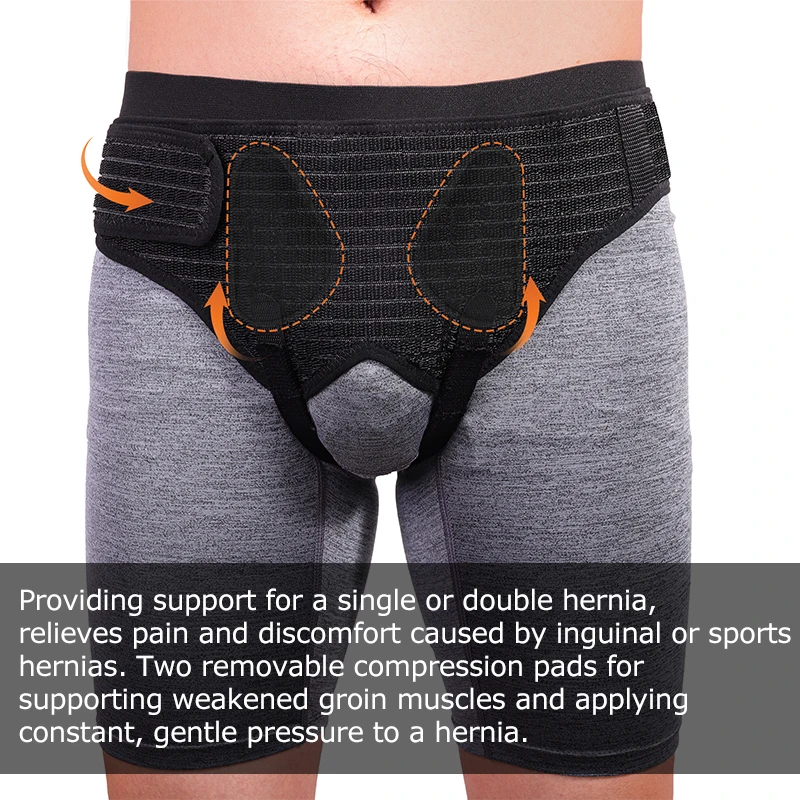 Lefeke Adjustable Adult Hernia Belt Man Inguinal Groin Support Inflatable Hernia Bag with 2 Removable Compression Pads