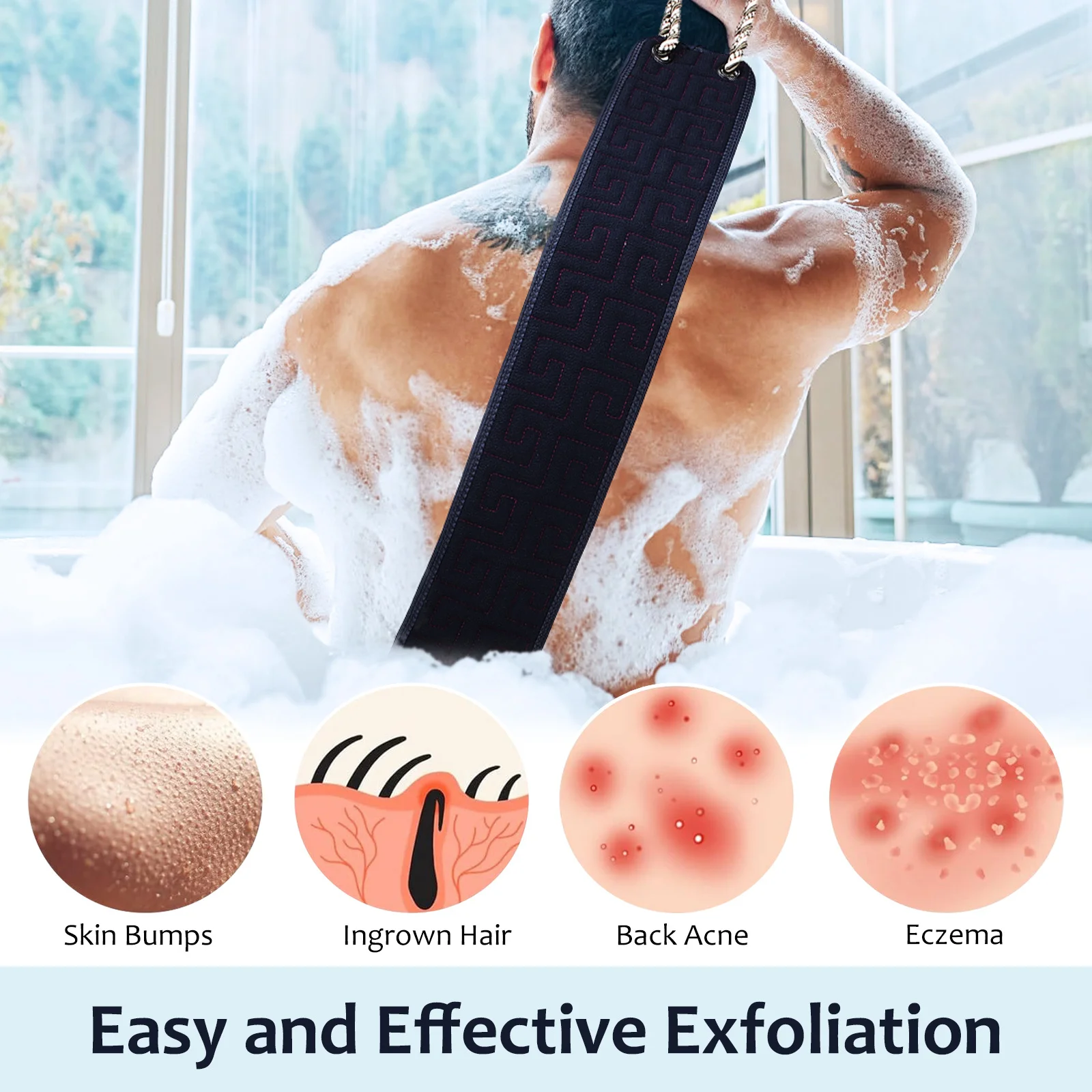 

Exfoliating Back Scrubber Dual Sided Bath Towel Long Handle Washcloth Effective Skin Care Shower Back Washer Bath Towel