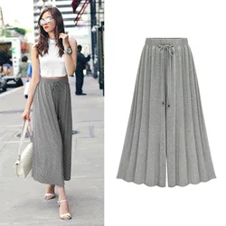 Summer casual ladies plus size wide-leg pants 6XL 7XL 8XL fashion cropped pants slim loose thin high waist wide-leg pants.