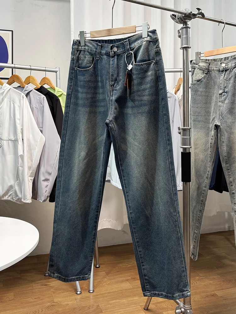 

Retro Waed Men's Jeans Loose Straight Leg Wide Leg Jeans Long Trousers Casual Versatile Spring Faion Youth mid High Waist