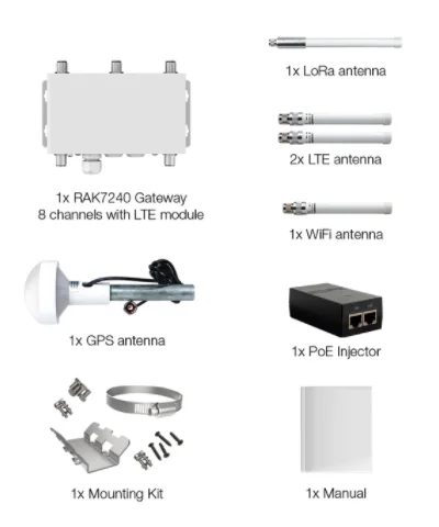 WisGate Edge ไพร์ม |   รัก7240 |   RAKwireless 8 Channels พร้อมโลโก้ไม่มี 4G
