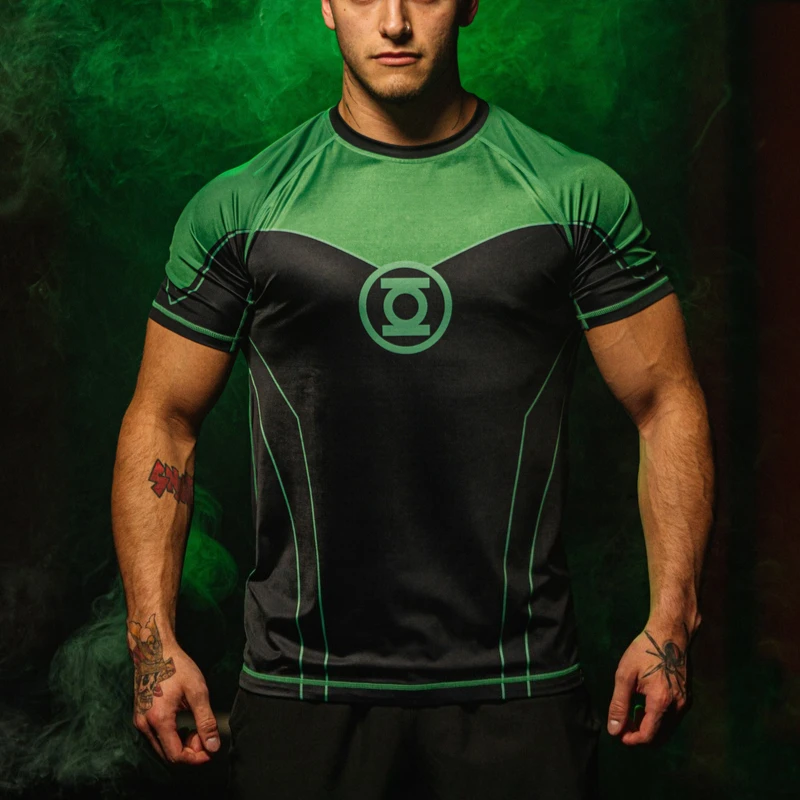 Novedad de verano, edición especial de DC Comics, ropa de entrenamiento deportiva de secado rápido con estampado de linterna verde, camiseta deportiva holgada y transpirable para hombre