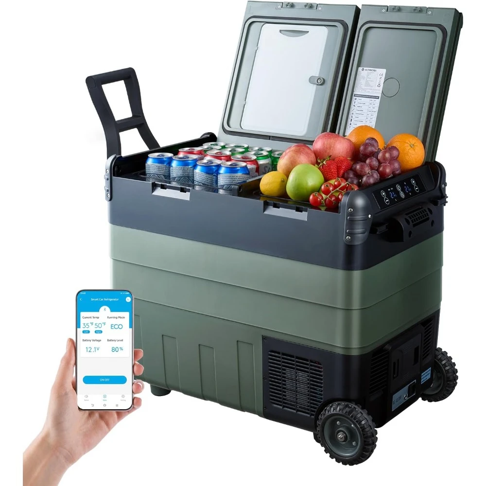 

53 Quart(50L) Electric Cooler Dual Zone,12 VoltCar fridge Freezer (-4°F~68°F) with APP Control, Basket and LED Light