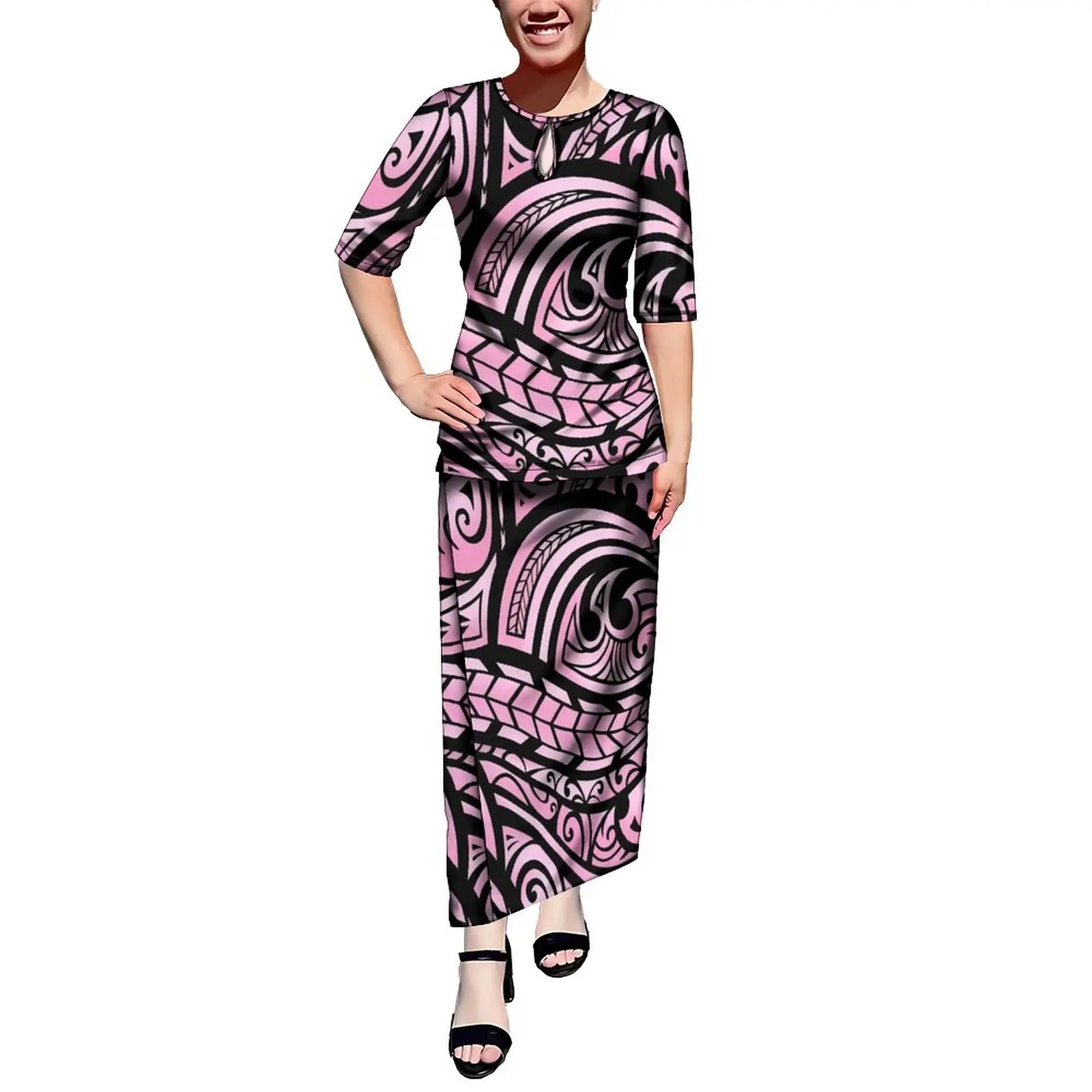 2025 New Design Women'S Crew-Neck Top And Slim-Fit Maxi Dress Puletasi Putaha Suit Polynesian Tribe Custom Dress