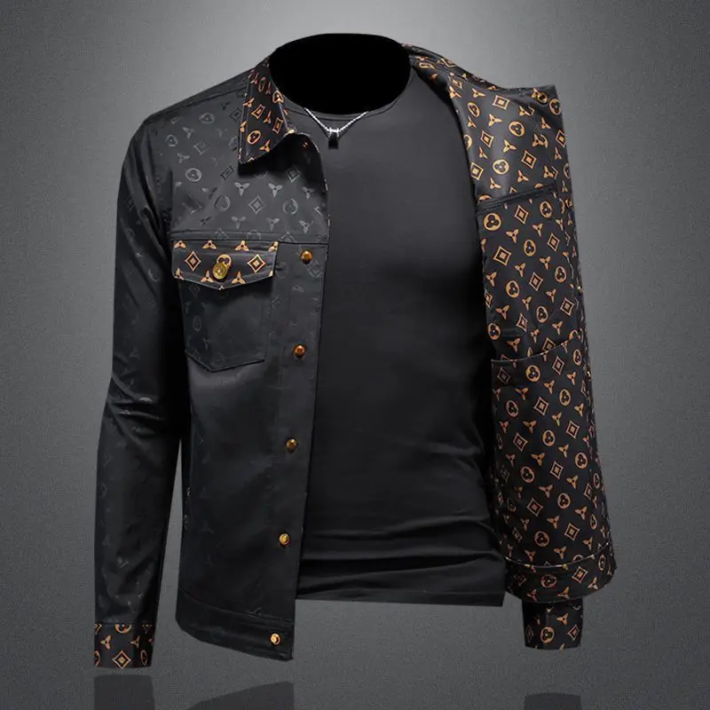 Autumn new dark flower jacket men's large size lapel casual jacket slim handsome trendy men's clothing