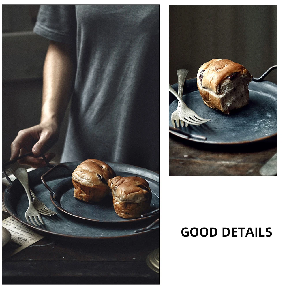 

1pc Iron Storage Tray Decorative Food Plate Serving Tray Retro Vintage Home Decor Bread Fruit Display Stand Cake Dessert Candy