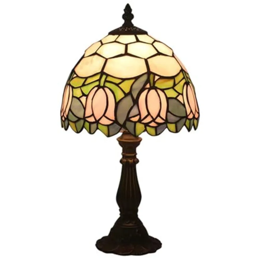 

Tiffany Style Table Lamp Tulip Stained Glass Lamp 8 Inch Small Antique Lamp for Bedside Nightstand Bedroom Living Room Home Off