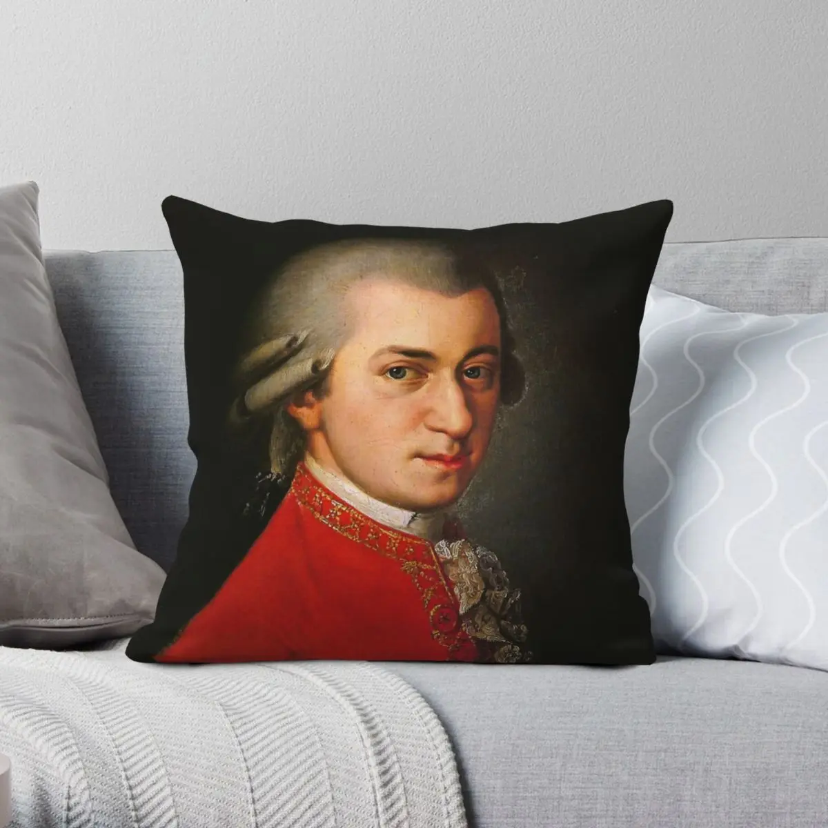 Wolfgang Amadeus Mozart Square Pillowcase Polyester Linen Velvet Printed Zip Decorative Bed Cushion Cover