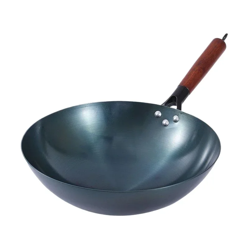 30/32/34cm Traditional iron wok,Non-coating Woks Hand forged For Kitchen PanWooden Handle Wok Kitchen Gas Pot Cookware