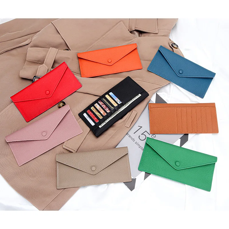 

Ultrathin Women's Card Wallet Envelope Style Credit Card Holder Cute Cash Wallet for Ladies Genuine Leather Clutch Cellphone Bag