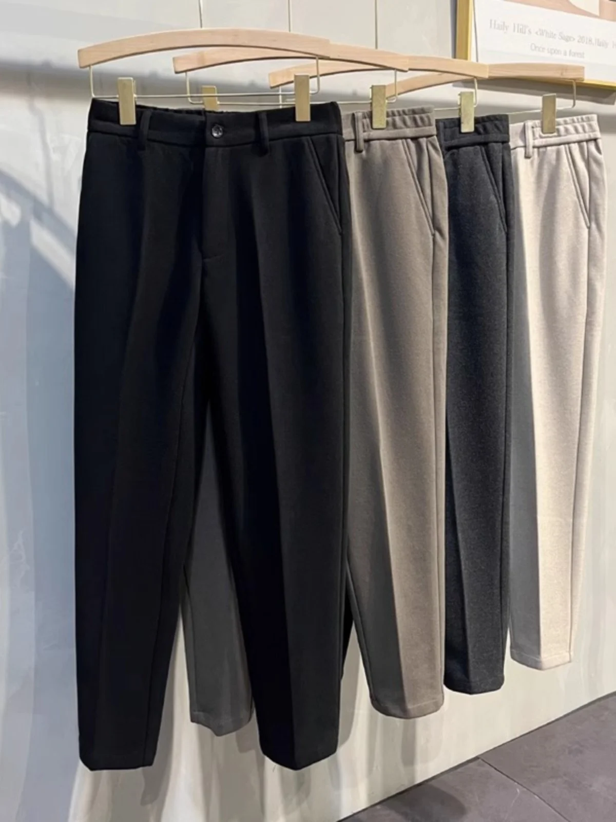 

Мужские повседневные брюки из твида, прямые, на резинке, длиной 7/8, зимние, модные, молодежные, однотонные