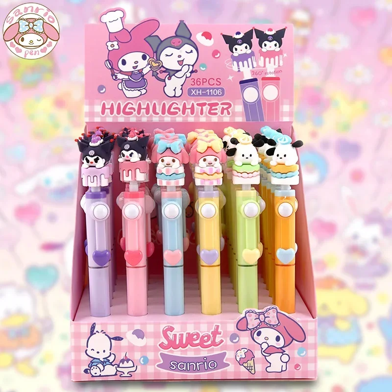 Neue Sanrio 36pcs dönüş vurgulayıcı karikatür Kuromi melodie sevimli yüksek değerli öğrenciler dekompresyon kırtasiye çocuk boyama araçları