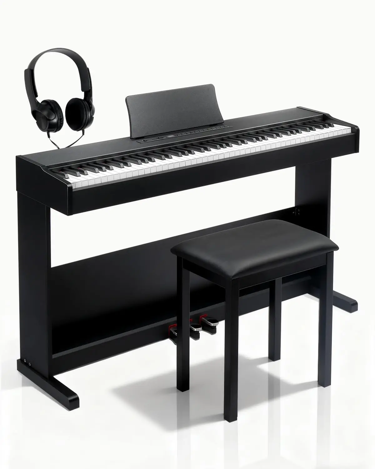88-Key Weighted Hammer Action Digital Piano with Bluetooth, MIDI, Headphones, Bench, Multifunction Panel, Professional 3-Unit Setup, Beginner Tutoring Mode