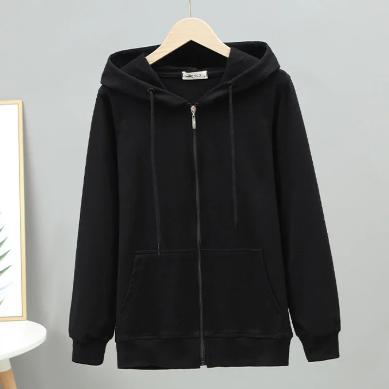 Sudaderas con capucha de algodón puro para mujer, sudadera de manga larga de gran tamaño con cremallera, Tops de Otoño de alta calidad, moda coreana