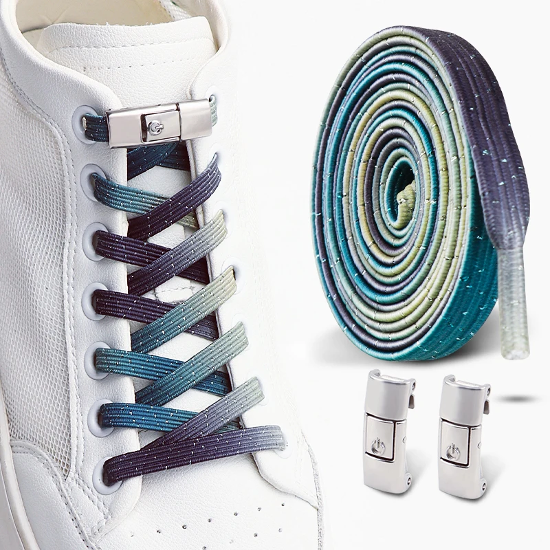 Kleurrijke glitter veters zonder strikken, elastische veters, sneakers, diamanten slot veters zonder strikken, platte veters, schoenaccessoires
