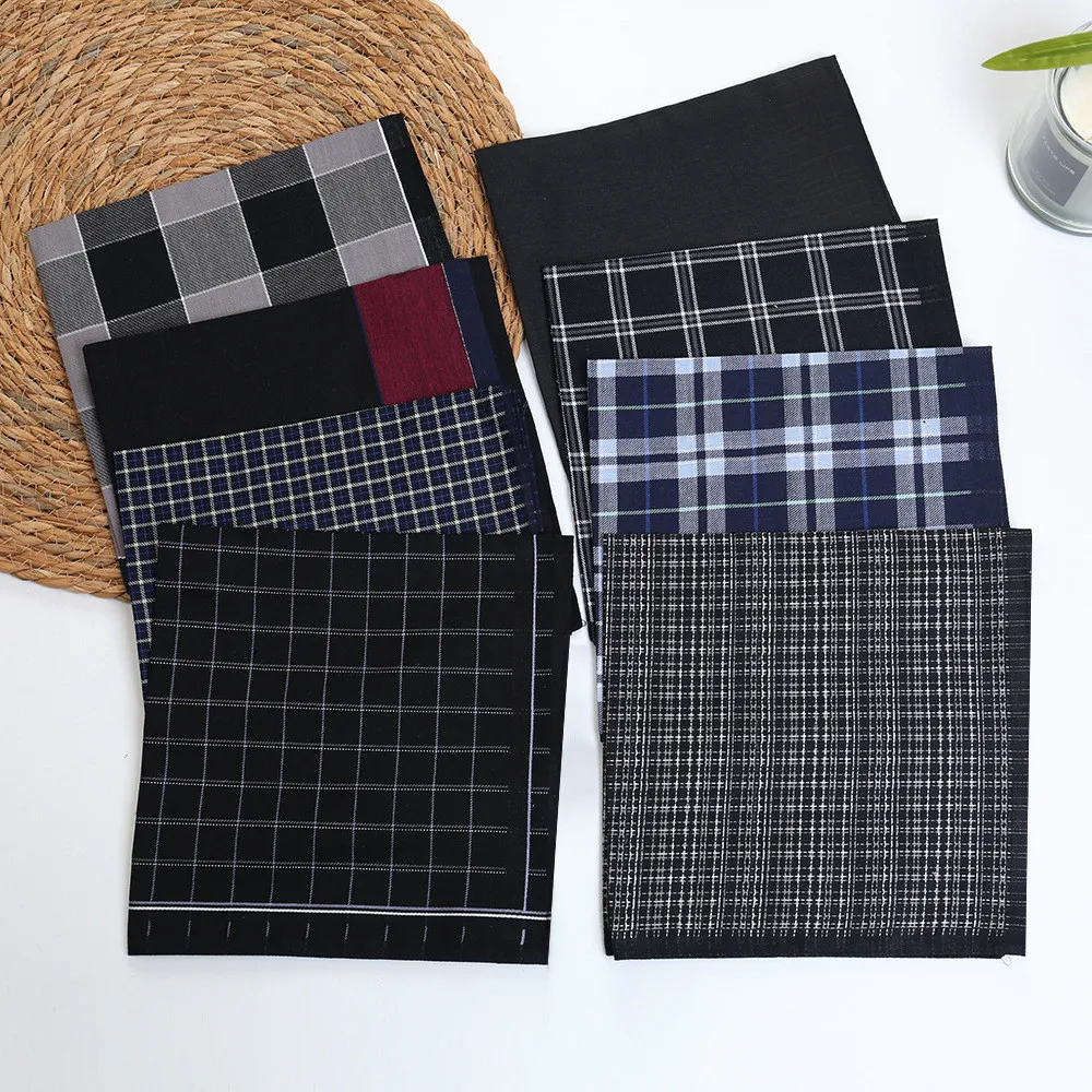 43*43cm Cotton Color-block Plaid Handkerchief, Soft Comfortable Full-Cotton Sweat Towel, Portable for Daily Use Outdoor Travel