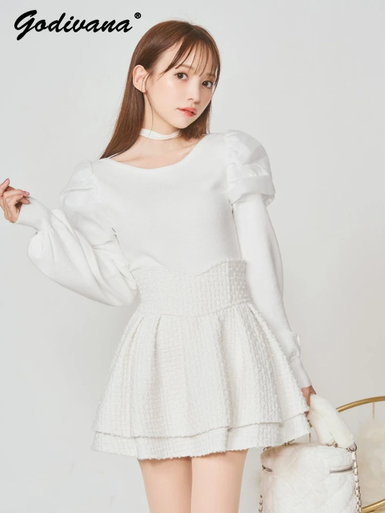 Japanese New Autumn and Winter Sweet Girl Short Woolen Skirt High Waist Slim Temperament Lolita Culottes Women's Mini Skirts