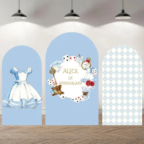 LS Alice Princess Girl 1st Birthday Arch Background Floral Alarm Clock Playing Cards Backdrop Kid Baby Shower Photo Studio