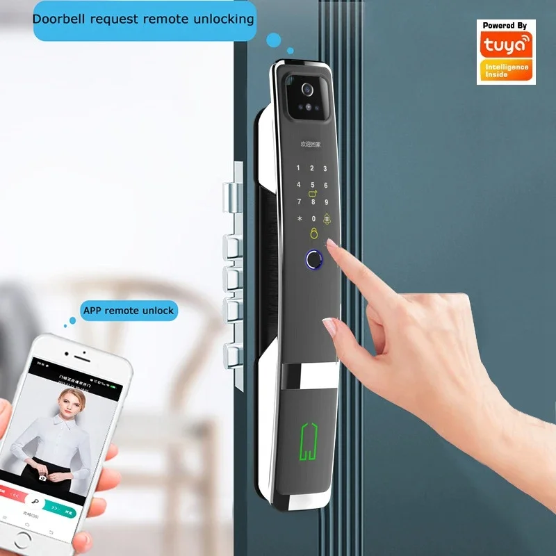 Face Recognition Smart Door Lock Tuya Wifi APP Remote Control Fingerprint Anti-theft Electronic Lock With Cat Eye Camera