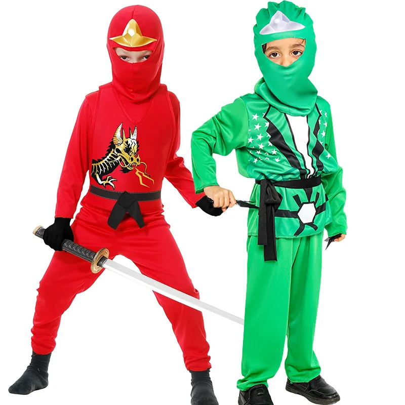 

Red Dragon Boys Ninja Assassin Halloween World Book Day Outfit Green Hidden Warrior Cosplay Shinobi Ninja Costume for Kids