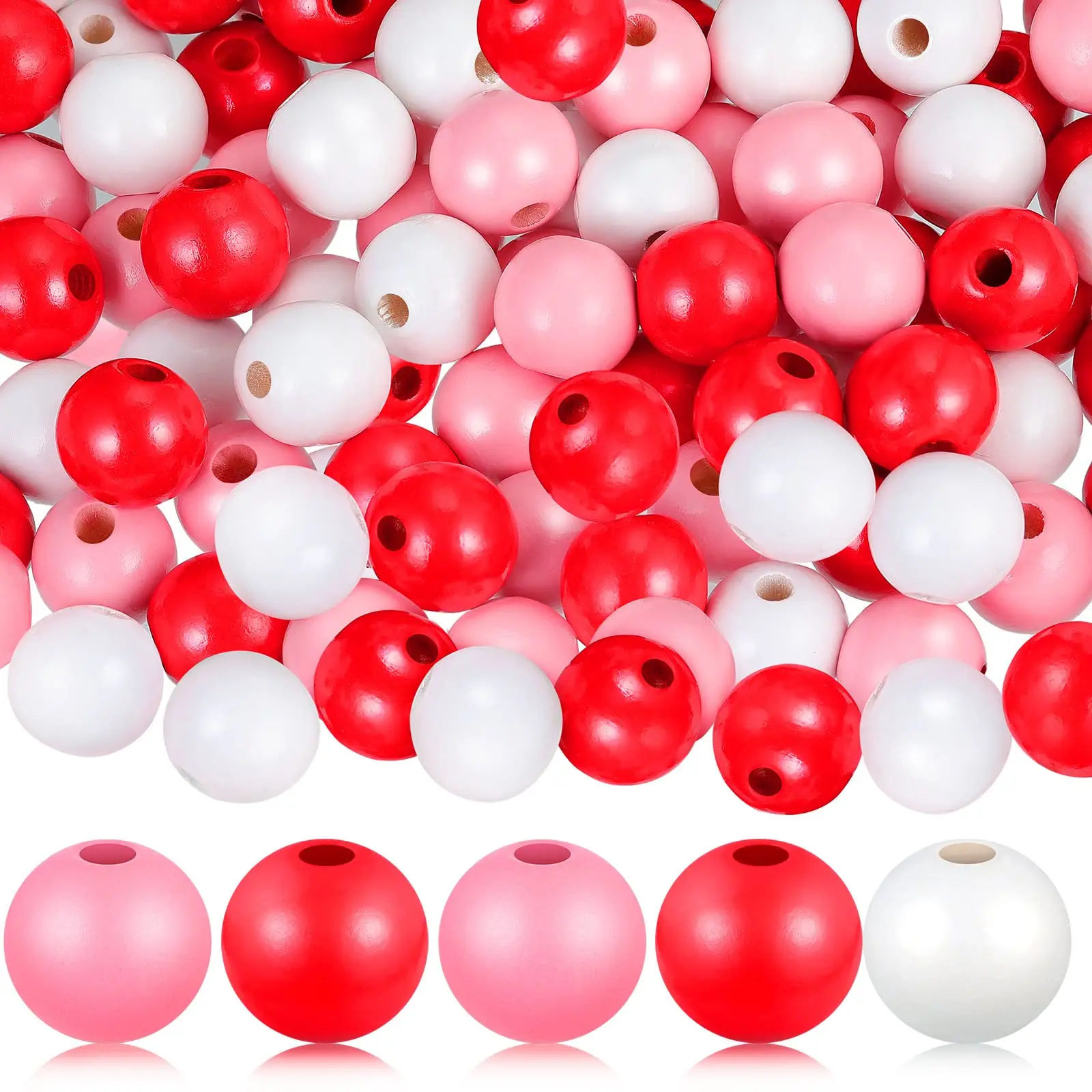 40Pcs Christmas Wooden Beads Santa Wood Beads Round Wood Beads for Xmas Tree Garland DIY Jewelry Craft Decor Christmas Party