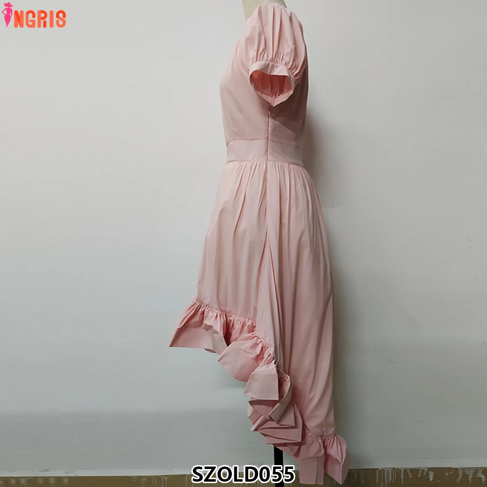 Women's Casual Dress Retro Renaissance Waist Skirt Irregular Ruffle Short Sleeves-SZOLD055