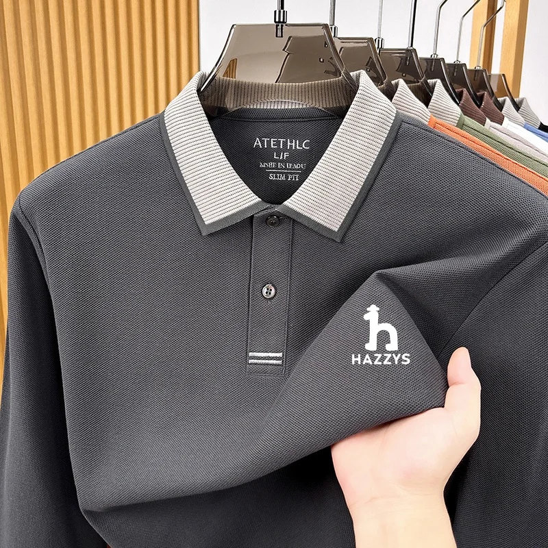 Modisches Herren-Poloshirt mit Print, Herbst, hautfreundlich, wärmend, langärmelig, 100% Baumwolle, vielseitige Herrenbekleidung für den Alltag. – Detail 7